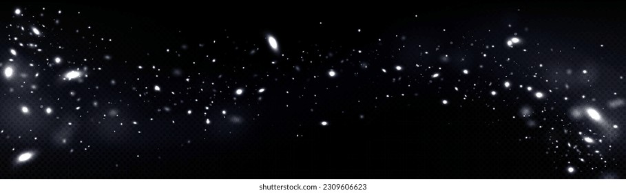 White firefly light glow flowing. Star particle spell overlay on transparent background dark space. Isolated fluorescent starlight bokeh vector effect illustration. Mysterious magic glitter sparkle.