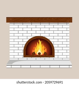 White fireplace illustration for banner, poster and website. Vector