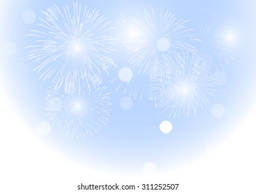 white firework and bokeh on blue background