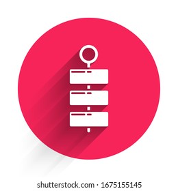White Firework icon isolated with long shadow. Concept of fun party. Explosive pyrotechnic symbol. Red circle button. Vector Illustration