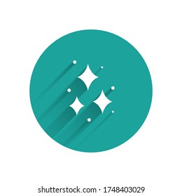 White Firework icon isolated with long shadow. Concept of fun party. Explosive pyrotechnic symbol. Green circle button. Vector