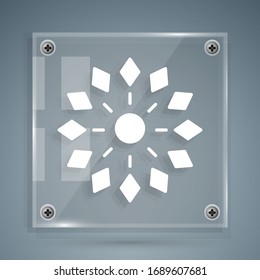 White Firework icon isolated on grey background. Concept of fun party. Explosive pyrotechnic symbol. Square glass panels. Vector Illustration
