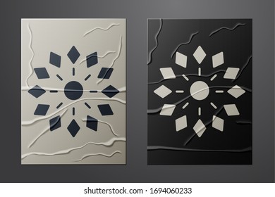 White Firework icon isolated on crumpled paper background. Concept of fun party. Explosive pyrotechnic symbol. Paper art style. Vector Illustration