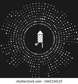 White Firework rocket icon isolated on grey background. Concept of fun party. Explosive pyrotechnic symbol. Abstract circle random dots. Vector Illustration