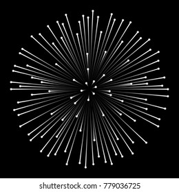 White fireworks isolated on black background. Vector illustration