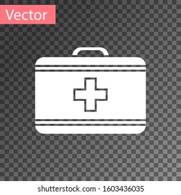 White First aid kit icon isolated on transparent background. Medical box with cross. Medical equipment for emergency. Healthcare concept.  Vector Illustration