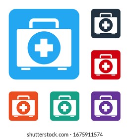 White First aid Kit Symbol einzeln auf weißem Hintergrund. Medizinische Box mit Kreuz. Medizinische Ausrüstung für Notfälle. Konzept der Gesundheitsversorgung. Die Symbole werden in den Tasten für das Farbquadrat eingestellt. Vektorillustration-Illustration