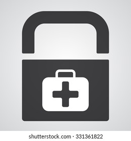 White First Aid Kit icon on black pad lock