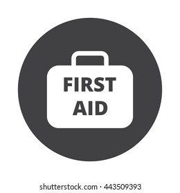 White First Aid Kit icon on black button isolated on white