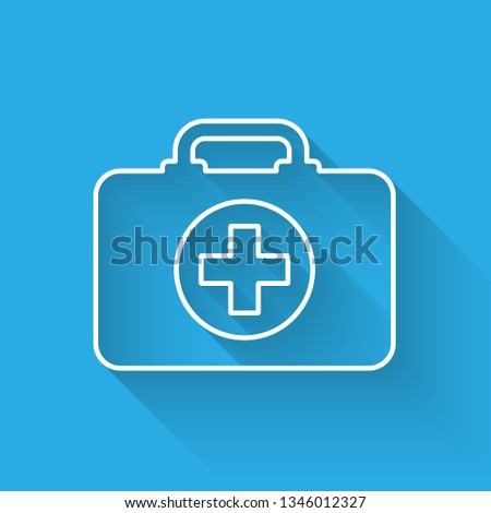 White First aid kit icon isolated with long shadow. Medical box with cross. Medical equipment for emergency. Healthcare concept. Vector Illustration