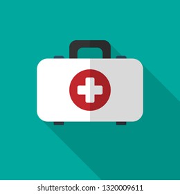 White first aid kit isolated in flat style. Health and medical concept.