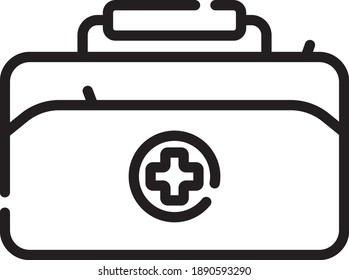 White first aid kit isolated on blue background. Health, help and medical diagnostics concept. Flat design.