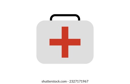 Weißer Verbandskasten einzeln auf blauem Hintergrund. Konzept für Gesundheit, Hilfe und medizinische Diagnostik. Flaches Design. Vektorgrafik.