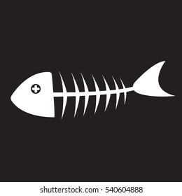 White fish bone with black background color