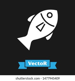 White Fish icon isolated on black background.  Vector Illustration