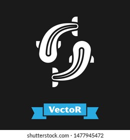 White Fish icon isolated on black background.  Vector Illustration