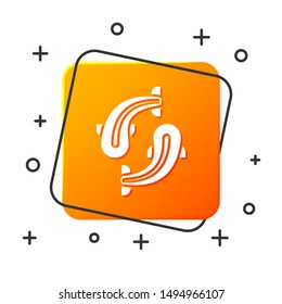 White Fish icon isolated on white background. Orange square button. Vector Illustration