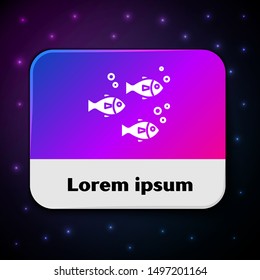 White Fish icon isolated on black background. Rectangle color button. Vector Illustration