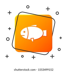 White Fish icon isolated on white background. Orange square button. Vector Illustration