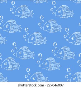 White fish on a blue background vector seamless pattern