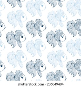 White fish on a blue background vector seamless pattern