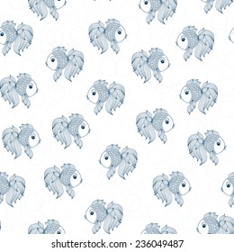 White fish on a blue background vector seamless pattern