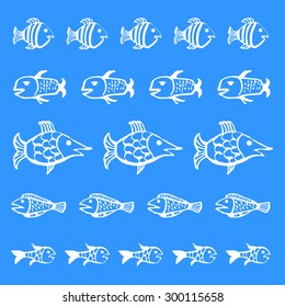 White fish on a blue background.