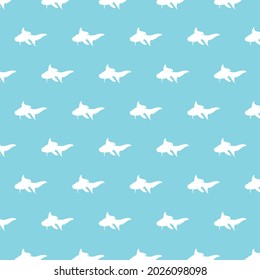 white fish patterns on blue background, vector, decorative, textile, fabric