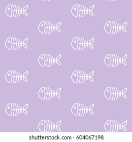 white fish skeleton on a purple background marine sea bone pattern seamless vector.