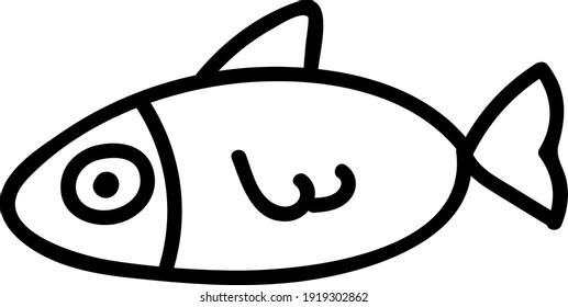 White fish with small tail, illustration, vector on white background.