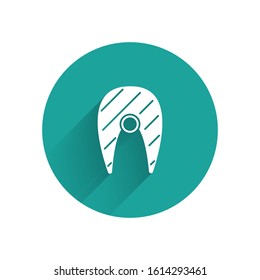 White Fish steak icon isolated with long shadow. Green circle button. Vector Illustration