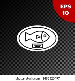 White Fish trophy hanging on the board icon isolated on transparent dark background. Fishing trophy on wall.  Vector Illustration