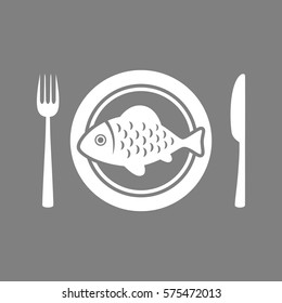 White fish vector icon on grey background 