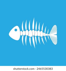 espina de pescado blanca sobre fondo azul. Ilustración vectorial en estilo plano