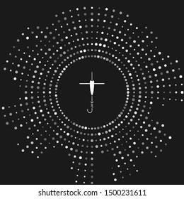 White Fishing hook and float icon isolated on grey background. Fishing tackle. Abstract circle random dots. Vector Illustration