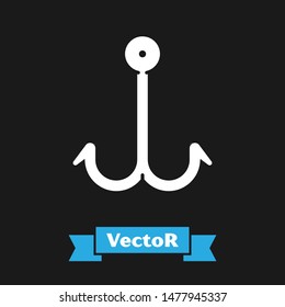 White Fishing hook icon isolated on black background. Fishing tackle.  Vector Illustration