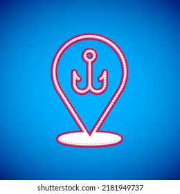 White Fishing hook icon isolated on blue background. Fishing tackle.  Vector