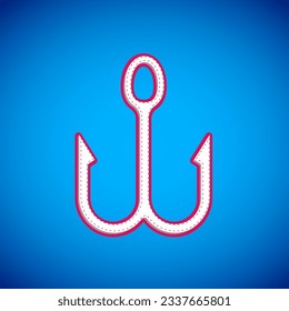 White Fishing hook icon isolated on blue background. Fishing tackle.  Vector