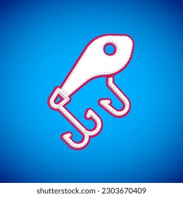 White Fishing lure icon isolated on blue background. Fishing tackle.  Vector