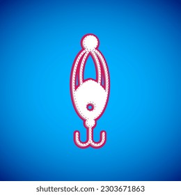 White Fishing lure icon isolated on blue background. Fishing tackle.  Vector