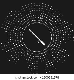 White Fishing rod icon isolated on grey background. Fishing equipment and fish farming topics. Abstract circle random dots. Vector Illustration