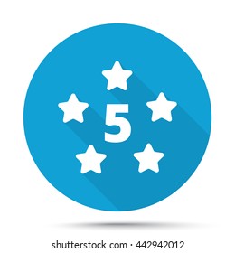 White Five Star icon on blue button isolated on white