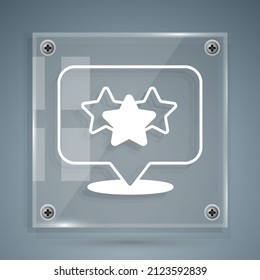 White Five Stars Customer Product Rating Review Icon Isolated On Grey Background. Favorite, Best Rating, Award Symbol. Square Glass Panels. Vector