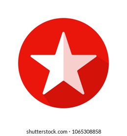 White five-pointed star on round red background with shadow. Flat vector icon, EPS10