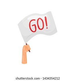 White flag fan in hand. Vector illustration on white background.