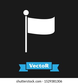 White Flag icon isolated on black background. Location marker symbol.  Vector Illustration