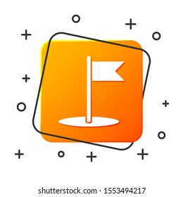 White Flag icon isolated on white background. Location marker symbol. Orange square button. Vector Illustration