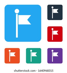 White Flag icon isolated on white background. Location marker symbol. Set icons in color square buttons. Vector Illustration