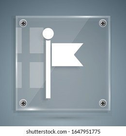 White Flag icon isolated on grey background. Location marker symbol. Square glass panels. Vector Illustration