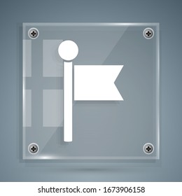 White Flag icon isolated on grey background. Location marker symbol. Square glass panels. Vector Illustration